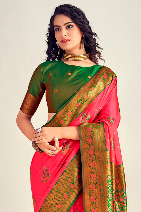 VastraLakshmi Adoring Pink Soft Banarasi Silk Saree With Beleaguer Blouse Piece