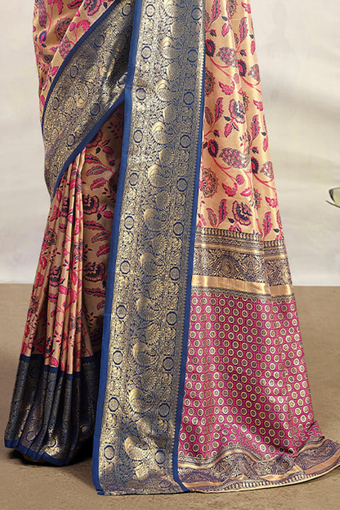 VastraLakshmi Stylish Beige Kalamkari Printed Saree With Mellifluous Blouse Piece