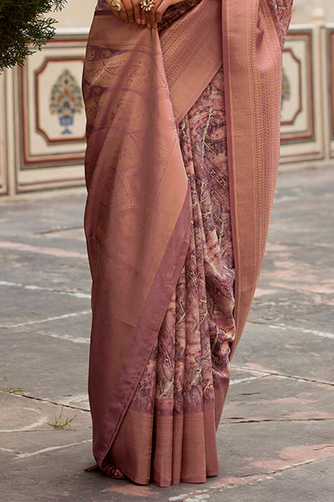 VastraLakshmi Confounding Wine Digital Printed Crape Silk Saree With Rhapsodic Blouse Piece