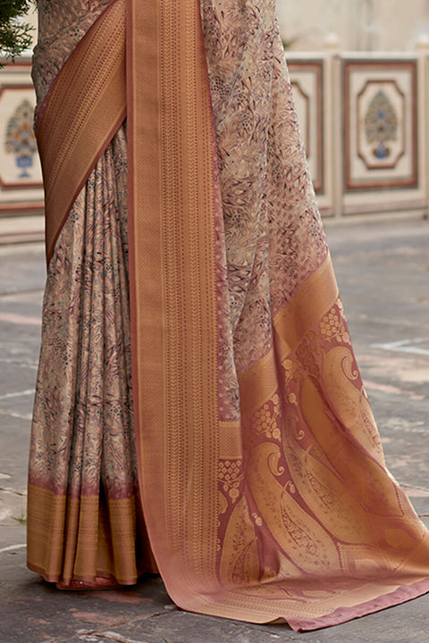 VastraLakshmi Traditional Wine Digital Printed Crape Silk Saree With Posh Blouse Piece