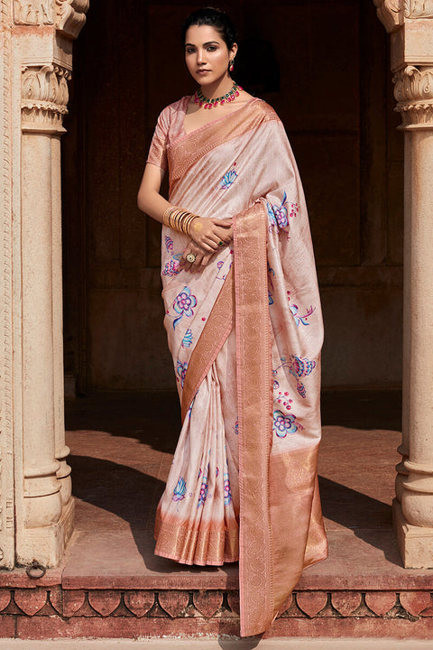 VastraLakshmi Comely Beige Digital Printed Soft Silk Saree With Dulcet Blouse Piece