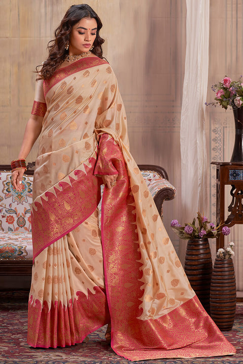 VastraLakshmi Susurrous Beige Soft Banarasi Silk Saree With Staggering Blouse Piece