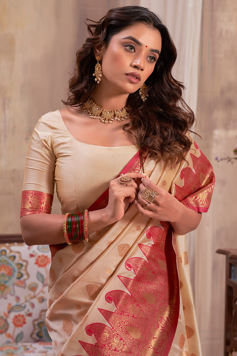 VastraLakshmi Susurrous Beige Soft Banarasi Silk Saree With Staggering Blouse Piece