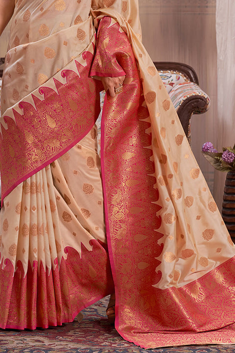 VastraLakshmi Susurrous Beige Soft Banarasi Silk Saree With Staggering Blouse Piece