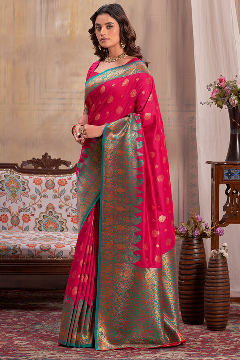 VastraLakshmi Majestic Dark Pink Soft Banarasi Silk Saree With Zephyr Blouse Piece