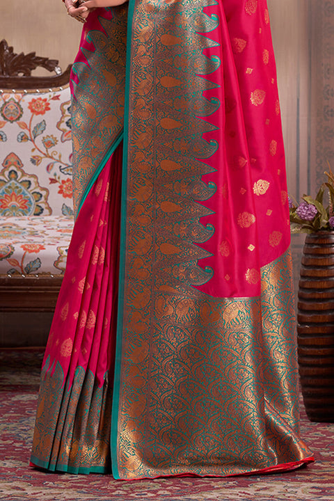 VastraLakshmi Majestic Dark Pink Soft Banarasi Silk Saree With Zephyr Blouse Piece