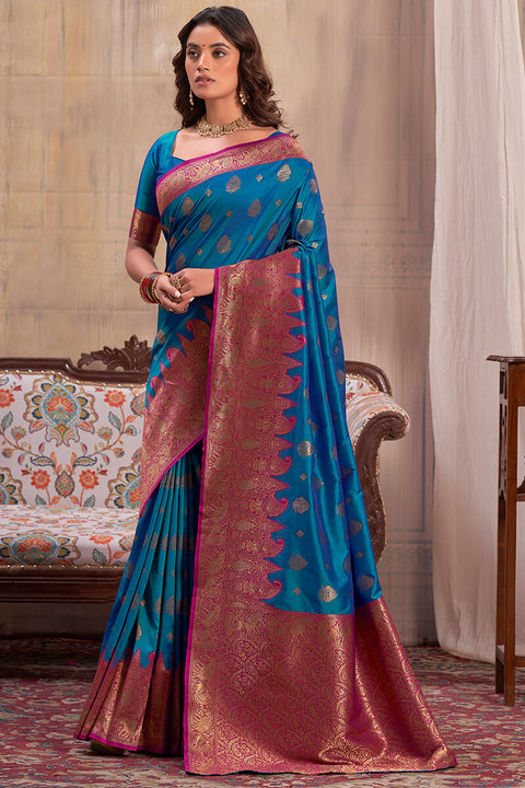 VastraLakshmi Splendorous Blue Soft Banarasi Silk Saree With Incredible Blouse Piece