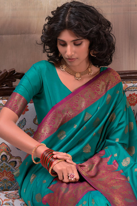 VastraLakshmi Ratatouille Rama Soft Banarasi Silk Saree With Staggering Blouse Piece