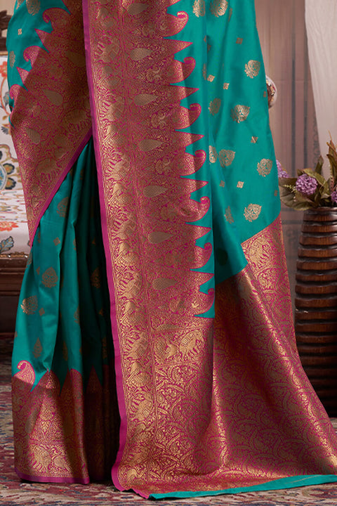 VastraLakshmi Ratatouille Rama Soft Banarasi Silk Saree With Staggering Blouse Piece