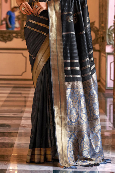 VastraLakshmi Twirling Black Soft Banarasi Silk Saree With Radiant Blouse Piece