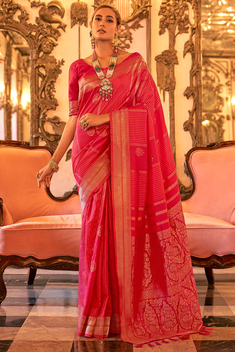 VastraLakshmi Classy Dark Pink Soft Banarasi Silk Saree With Elegant Blouse Piece