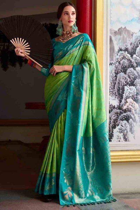 VastraLakshmi Allure Parrot Soft Banarasi Silk Saree With Glamorous Blouse Piece