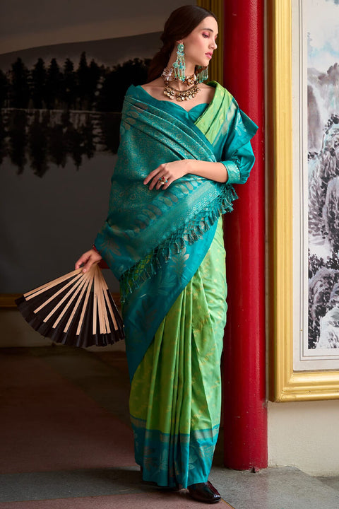 VastraLakshmi Allure Parrot Soft Banarasi Silk Saree With Glamorous Blouse Piece