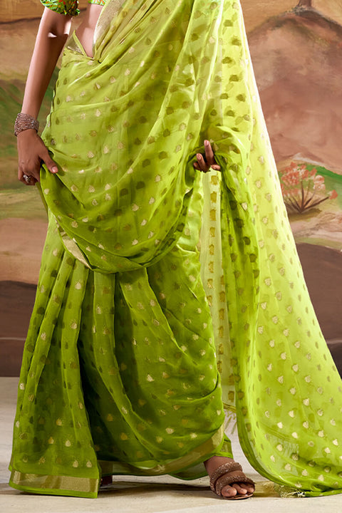 VastraLakshmi Extraordinary Parrot Georgette Banarasi Silk Saree With Gorgeous Blouse Piece