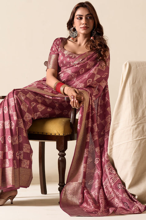 VastraLakshmi Extraordinary Wine Foil Printed Dola Silk Saree With Staring Blouse Piece