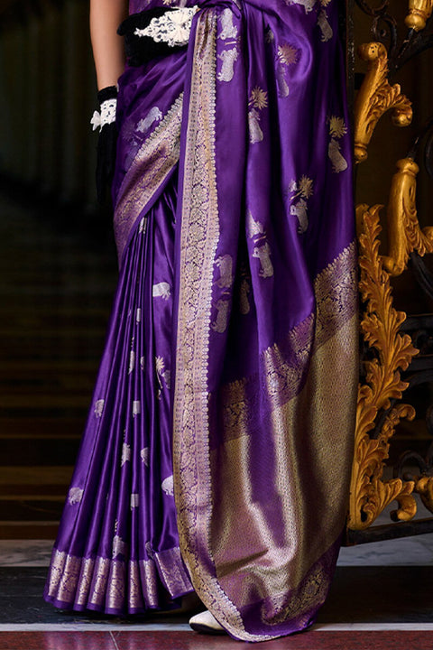 VastraLakshmi Stunning Royal Purple Banarasi Satin Silk Saree With Energetic Blouse