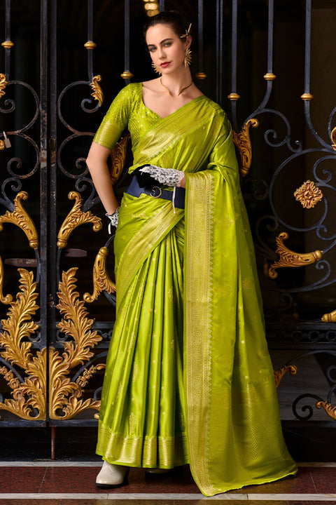 VastraLakshmi Comely Green Banarasi Satin Silk Saree With Enticing Blouse