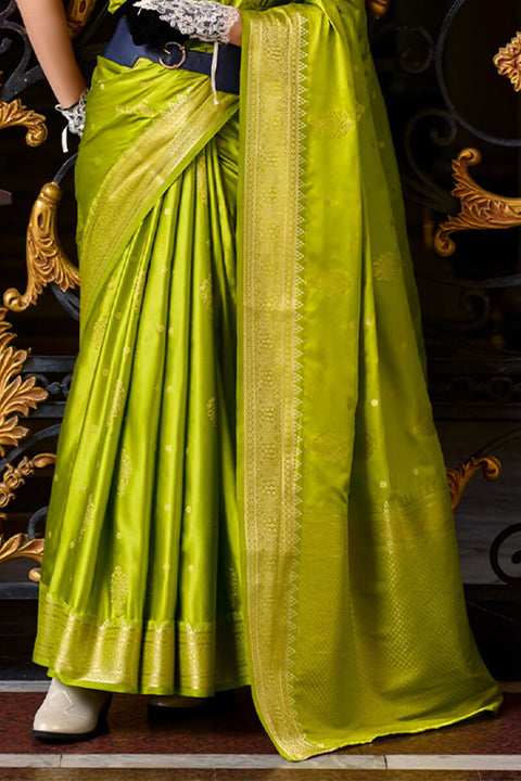 VastraLakshmi Comely Green Banarasi Satin Silk Saree With Enticing Blouse