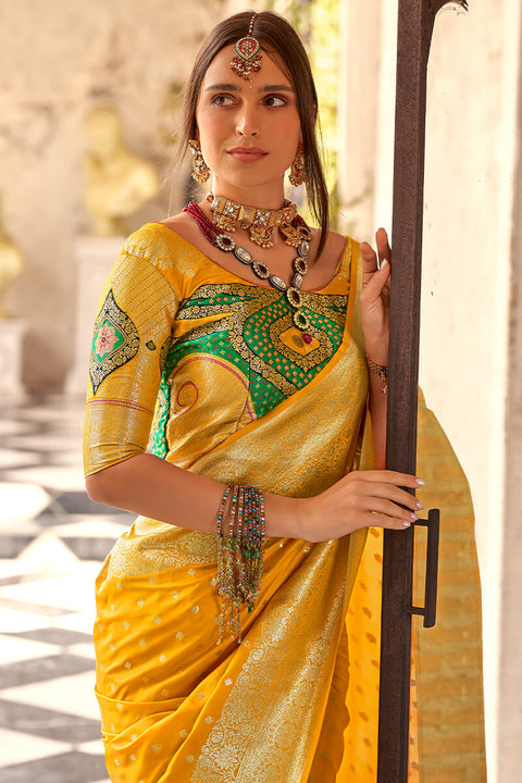 VastraLakshmi Inspiring Yellow Soft Banarasi Silk Saree With Admirable Blouse Piece