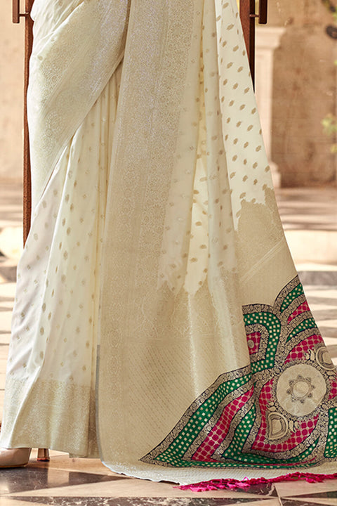 VastraLakshmi Gossamer Beige Soft Banarasi Silk Saree With Sempiternal Blouse Piece