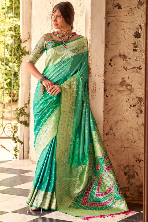 VastraLakshmi Assemblage Sea Green Soft Banarasi Silk Saree With Dissemble Blouse Piece