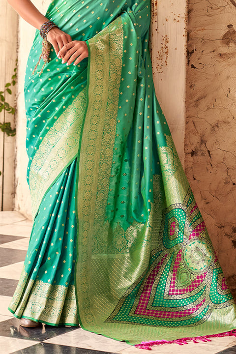 VastraLakshmi Assemblage Sea Green Soft Banarasi Silk Saree With Dissemble Blouse Piece