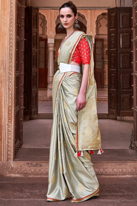 VastraLakshmi Lagniappe Pista Soft Banarasi Silk Saree With Lissome Blouse Piece