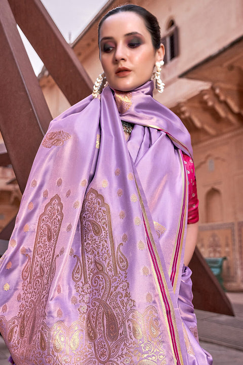 VastraLakshmi Lagniappe Lavender Soft Banarasi Silk Saree With Lissome Blouse Piece