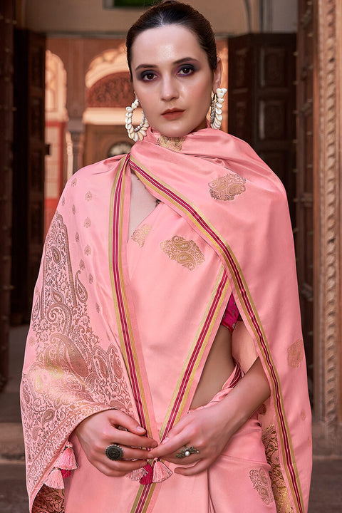 VastraLakshmi Lagniappe Pink Soft Banarasi Silk Saree With Lissome Blouse Piece