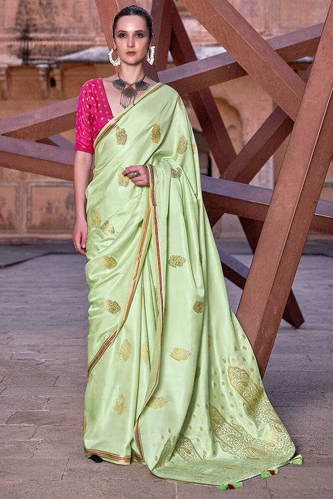 VastraLakshmi Lagniappe Green Soft Banarasi Silk Saree With Lissome Blouse Piece