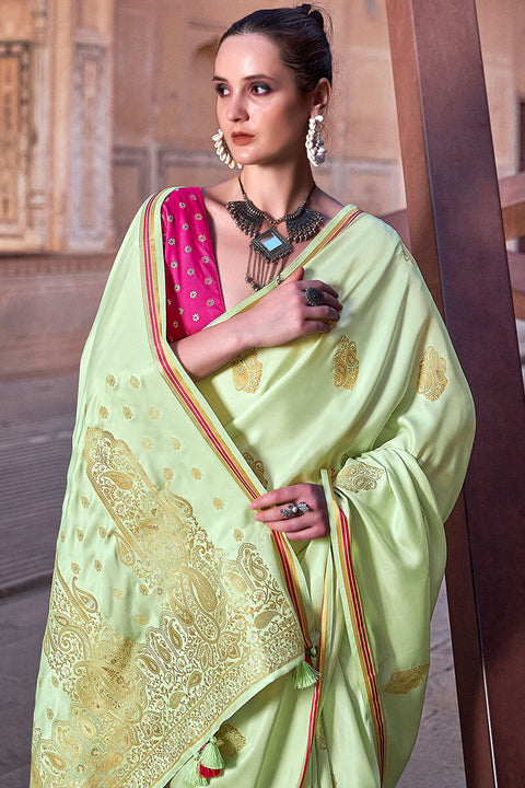 VastraLakshmi Lagniappe Green Soft Banarasi Silk Saree With Lissome Blouse Piece