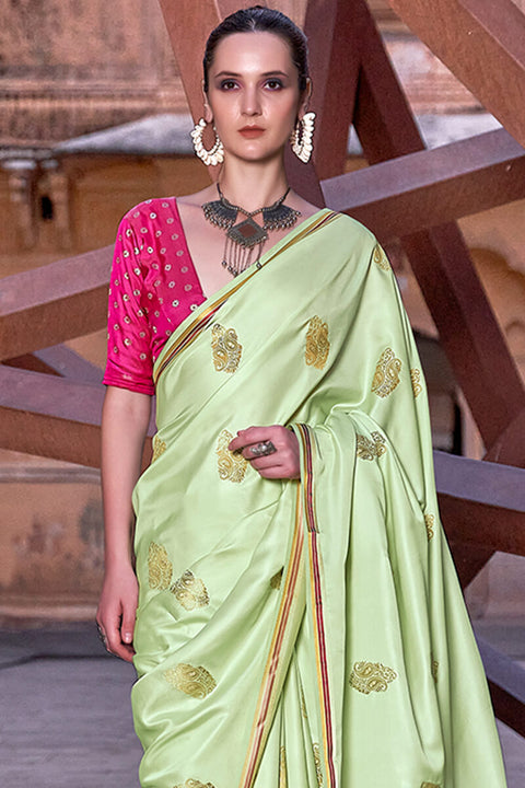 VastraLakshmi Lagniappe Green Soft Banarasi Silk Saree With Lissome Blouse Piece