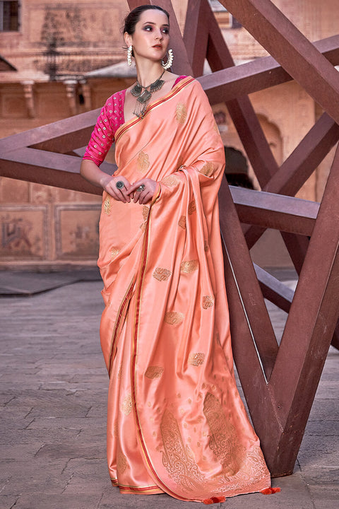 VastraLakshmi Lagniappe Peach Soft Banarasi Silk Saree With Lissome Blouse Piece