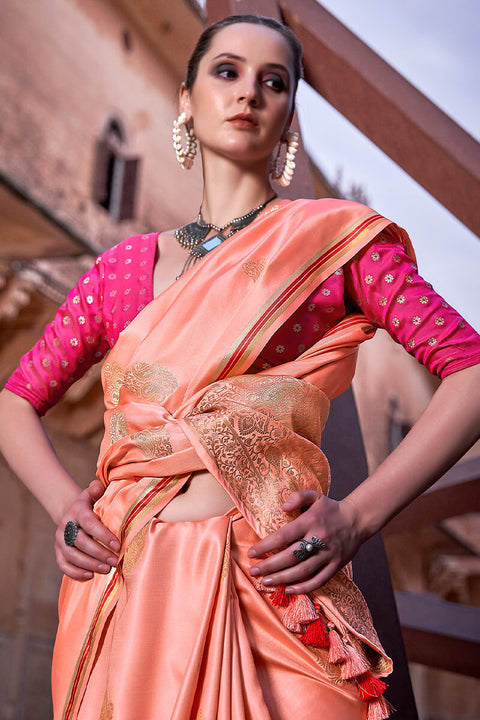 VastraLakshmi Lagniappe Peach Soft Banarasi Silk Saree With Lissome Blouse Piece