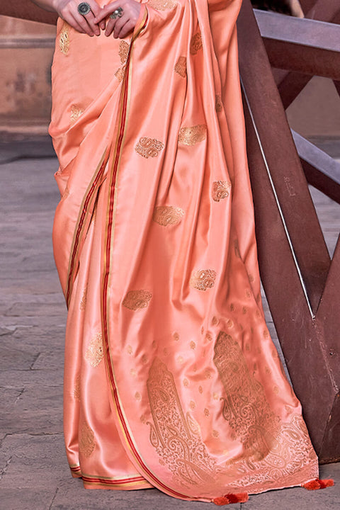 VastraLakshmi Lagniappe Peach Soft Banarasi Silk Saree With Lissome Blouse Piece