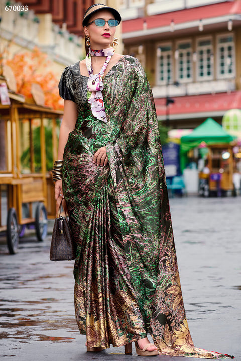 VastraLakshmi Gossamer Multicolor Digital Printed Satin Silk Saree With Scintilla Blouse Piece