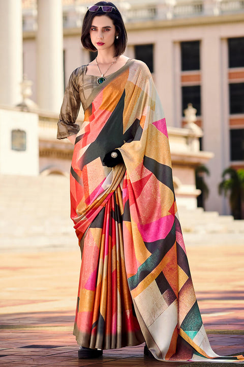 VastraLakshmi Pleasurable Multicolor Digital Printed Satin Silk Saree With Amiable Blouse Piece