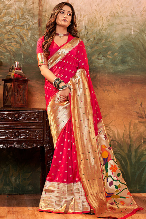 VastraLakshmi Most Stunning Dark Pink Paithani Silk Saree With Angelic Blouse Piece