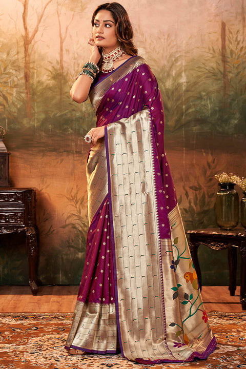 VastraLakshmi Glowing Purple Paithani Silk Saree With Wonderful Blouse Piece