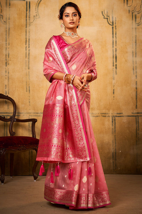 VastraLakshmi Dazzling Pink Soft Banarasi Silk Saree With Designer Blouse Piece