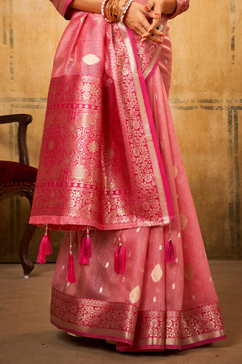 VastraLakshmi Dazzling Pink Soft Banarasi Silk Saree With Designer Blouse Piece