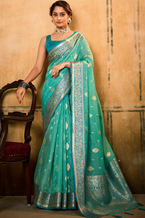 VastraLakshmi Outstanding Sea Green Soft Banarasi Silk Saree With Appealing Blouse Piece