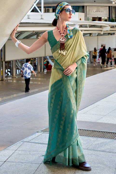 VastraLakshmi Phenomenal Sea Green Digital Printed Soft Silk Saree With Smart Blouse Piece