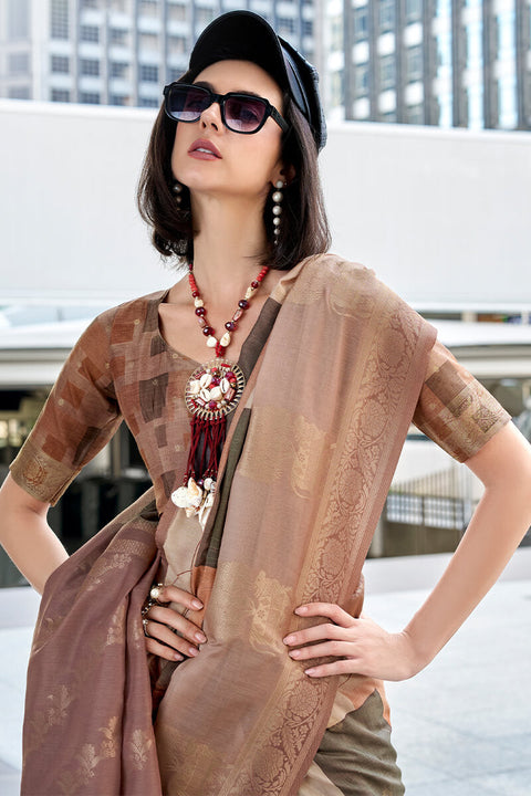 VastraLakshmi Ravishing Brown Digital Printed Soft Silk Saree With Flamboyant Blouse Piece