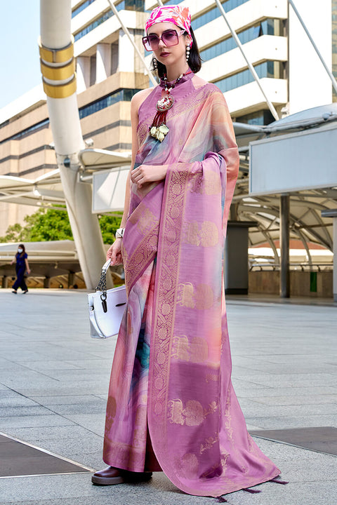 VastraLakshmi Beauteous Lavender Digital Printed Soft Silk Saree With Assemblage Blouse Piece