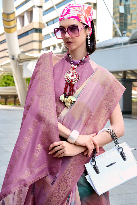 VastraLakshmi Beauteous Lavender Digital Printed Soft Silk Saree With Assemblage Blouse Piece