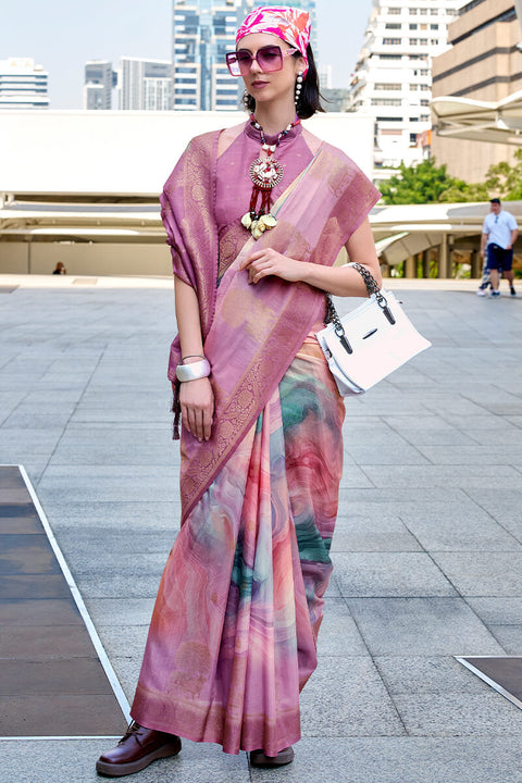 VastraLakshmi Beauteous Lavender Digital Printed Soft Silk Saree With Assemblage Blouse Piece