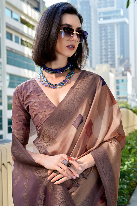 VastraLakshmi Demure Brown Digital Printed Soft Silk Saree With Forbearance Blouse Piece