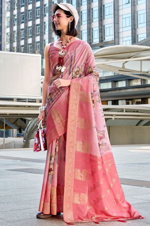 VastraLakshmi Unequalled Pink Digital Printed Soft Silk Saree With Piquant Blouse Piece