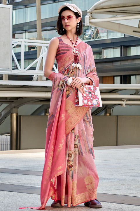 VastraLakshmi Unequalled Pink Digital Printed Soft Silk Saree With Piquant Blouse Piece